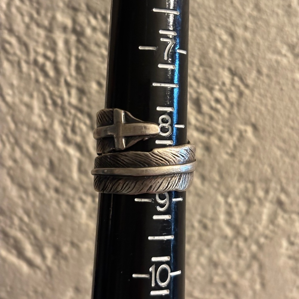 Feather Cross Sterling Silver Ring - image 3